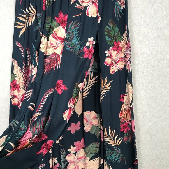 Patrons of Peace Skirt Womens Medium Black Tropical Maxi High Slits Pleated Tie - Picture 4 of 10